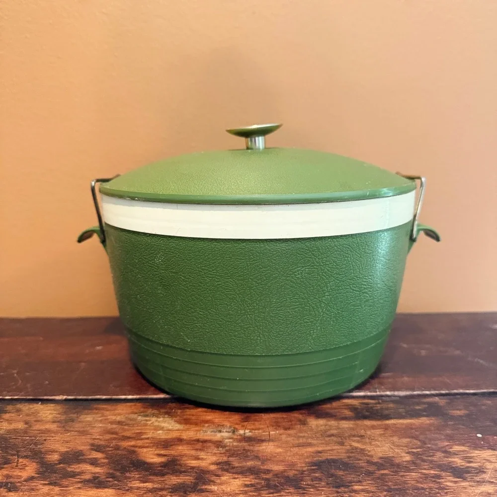 Vintage Sunfrost Thermo-O-Ware Ice Bucket Green White‎ Mid Century Barware